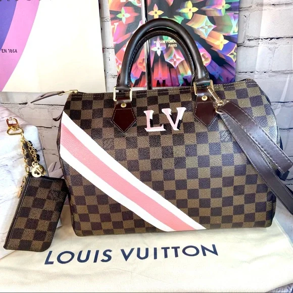 Louis Vuitton Damier Ebene Speedy 30 custom painted with key Cles pouch - Picture 2 of 15